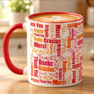 Rot Orange Mehrsprachig Danke Tasse