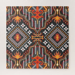 Rot-Orange Mittelasien: Traditionelle Motive Puzzle