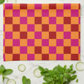 Rot Orange Pink Kariertes Muster Design Geschirrtuch (Gefaltet)