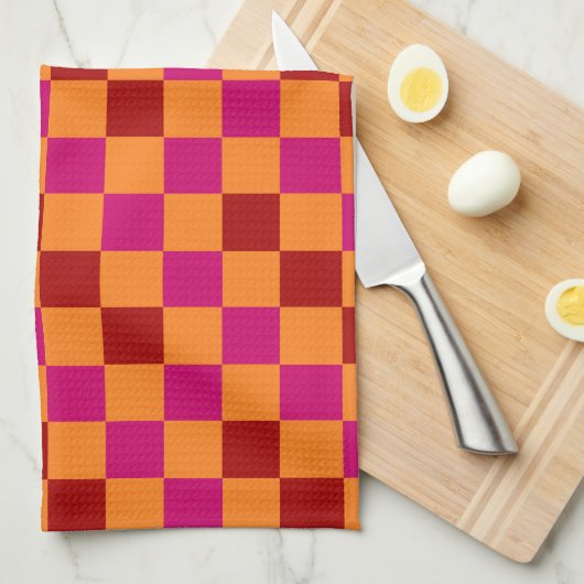 Rot Orange Pink Kariertes Muster Design Geschirrtuch (Viertel Falte)