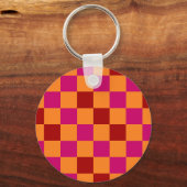 Rot Orange Pink Kariertes Muster Design Schlüsselanhänger (Vorderseite)