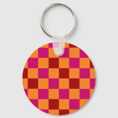 Rot Orange Pink Kariertes Muster Design Schlüsselanhänger (Rückseite)