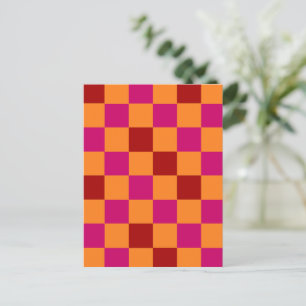 Rot Orange Pink kariertes Musterdesign Postkarte