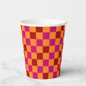 Rot Orange Rosa Karomuster Design Pappbecher (Rückseite)