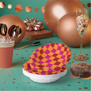 Rot Orange Rosa Karomuster Design  Pappteller