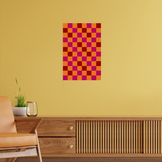 Rot Orange Rosa Karomuster Design Poster (Wohnzimmer 2)