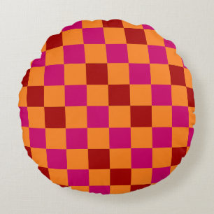 Rot Orange Rosa Karomuster Design  Rundes Kissen