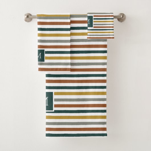 Rot, orange Streifen Monogramm Badhandtuch Set (Insitu)