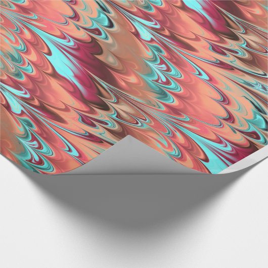 Rot, Orange u. Türkis gemarmortes Muster Geschenkpapier (Ecke)