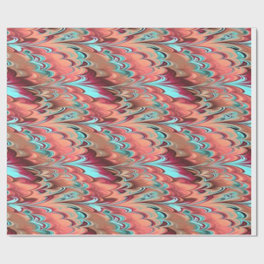 Rot, Orange u. Türkis gemarmortes Muster Geschenkpapier (Flach)