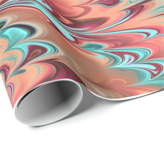 Rot, Orange u. Türkis gemarmortes Muster Geschenkpapier (Rolleneckpunkt)