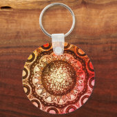 Rot, Orange und Gelb Abstrakt Mandala Art Schlüsse Schlüsselanhänger (Vorderseite)