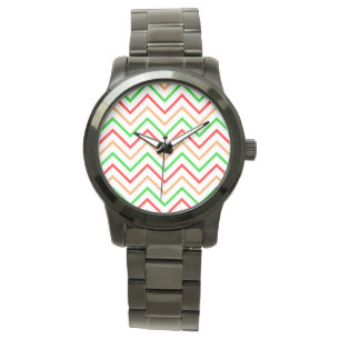 Rot, Orange und Grün Chevron Armbanduhr