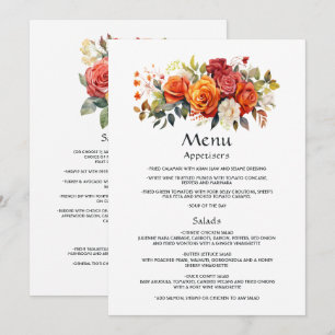 Rot, Orange und Sage Floral Menükarte