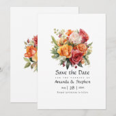 Rot, Orange und Sage Floral Save The Date (Vorne/Hinten)