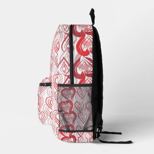 Rot Outlinated Intertwined Hearts Name and Initial Bedruckter Rucksack (Rechts)