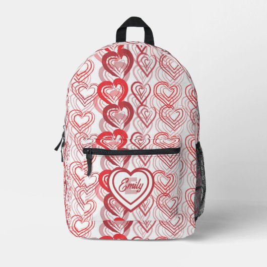 Rot Outlinated Intertwined Hearts Name and Initial Bedruckter Rucksack (Vorderseite)