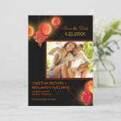 Rot-Papier-Lanterns Hochzeitsstift Save the Date F Einladung (Stehend Vorderseite)