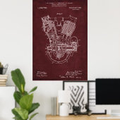 Rot | Patent für den Motor von Verbrennungsöfen Poster (Heimbüro)
