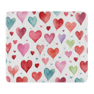Rot Pink Blau Aquarell Modernes Herz Muster Schneidebrett