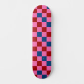 Rot Pink Blau Kariertes Musterdesign Skateboard (Vorderseite)