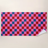 Rot Pink Blau Kariertes Musterdesign  Strandtuch (Vorderseite)