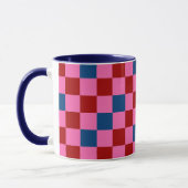 Rot Pink Blau Kariertes Musterdesign Tasse (Links)