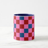 Rot Pink Blau Kariertes Musterdesign Tasse (Zentrum)