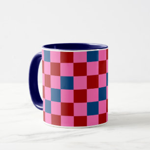 Rot Pink Blau Kariertes Musterdesign  Tasse