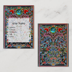 ROT PINK BLAU ORIENTAL BLUME DAMASK MONOGRAMM VISITENKARTE