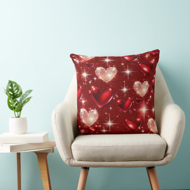 ROT & PINK GLITZER SEHEN VALENTINE LIEBE HERZEN KISSEN (Stuhl )