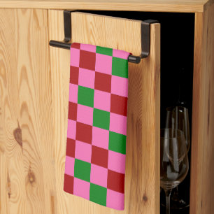 Rot Pink Grün Kariertes Musterdesign  Geschirrtuch