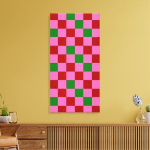 Rot Pink Grün Kariertes Musterdesign Leinwanddruck