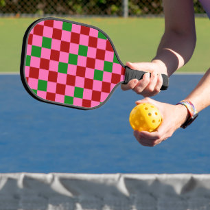 Rot Pink Grün Kariertes Musterdesign Pickleball Schläger