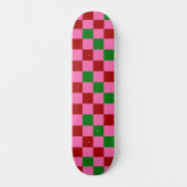 Rot Pink Grün Kariertes Musterdesign Skateboard (Vorderseite)