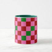 Rot Pink Grün Kariertes Musterdesign Tasse (Zentrum)