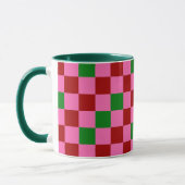 Rot Pink Grün Kariertes Musterdesign Tasse (Links)