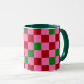 Rot Pink Grün Kariertes Musterdesign Tasse (VorderseiteRechts)