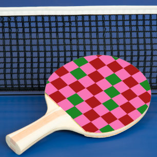 Rot Pink Grün Kariertes Musterdesign Tischtennis Schläger