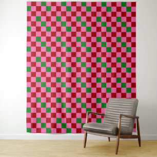 Rot Pink Grün Kariertes Musterdesign Wandteppich