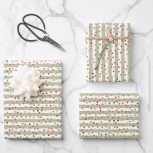 Rot Pink Grün Streifen Geburtstag Weihnachten Geschenkpapier Set