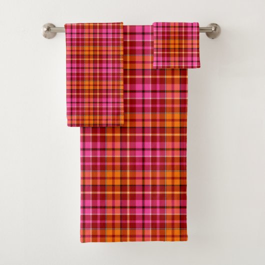Rot Pink Orange Karo Tartan Design Badhandtuch Set (Insitu)