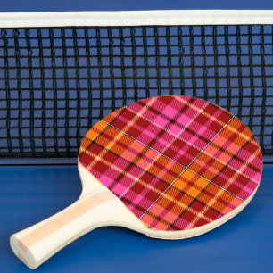 Rot Pink Orange Karo Tartan Design Tischtennis Schläger