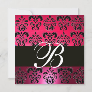 ROT PINK SCHWARZ DAMAST MONOGRAMM fuchsia weiß Einladung