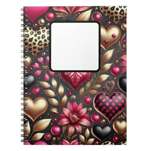 ROT PINK SCHWARZ GOLD VALENTINE LIEBE HERZEN NOTIZBLOCK (Vorderseite)
