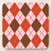 Rot Pink und Braun Argyle-Muster Getränkeuntersetzer (Vorderseite)