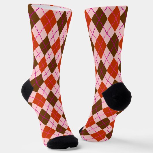 Rot Pink und Braun Argyle-Muster Socken (Gewinkelt)
