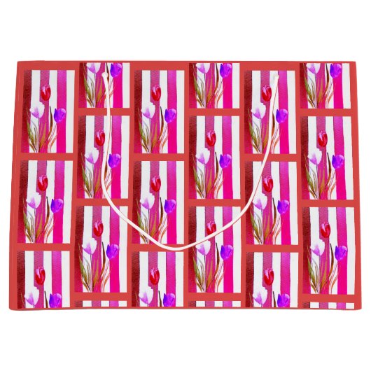 ROT, PINK UND LILA TULIPS GROßE GESCHENKTÜTE (Vorderseite)