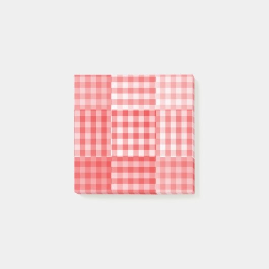 Rot Pink Weiß Karo Patchwork Muster Post-it Klebezettel (Vorderseite)