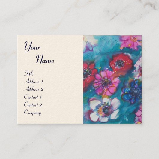 ROT PINK WEISSE, FARBHAFTE BLUME IM BLAUEN MONOGRA VISITENKARTE (Vorderseite)